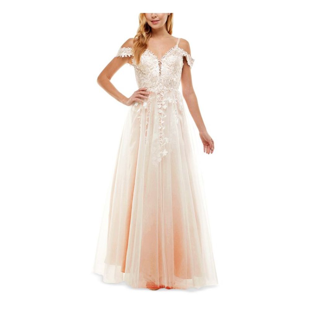 SAY YES TO THE DRESS Womens Beige Up Lined Off Full-Length Evening Gown Dress 3